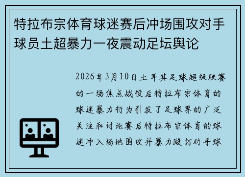 特拉布宗体育球迷赛后冲场围攻对手球员土超暴力一夜震动足坛舆论